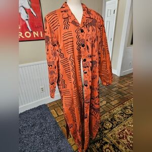 VTG 80s Luxe Noir Lucerne Labidou African Boho Trench Coat Size 1X